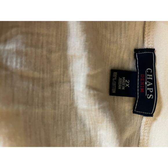 Chaps 100% cotton beige ruffle trim t‎ shirt 2X Excellent Nice banded cuffs - Picture 4 of 4